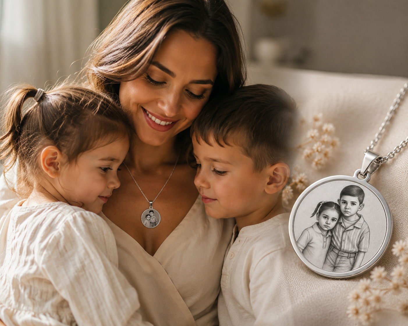 Familien Halskette mit graviertem Kinder-Motiv