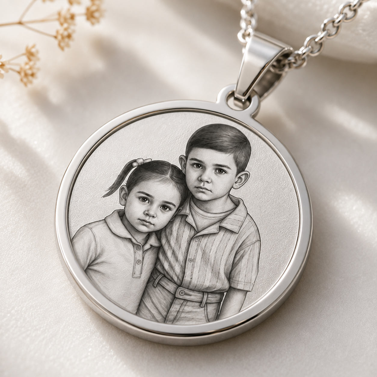 Familien Halskette mit graviertem Kinder-Motiv