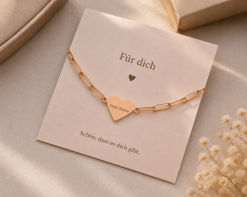 Personalisiertes Paperclip Herz-Armband mit Gravur