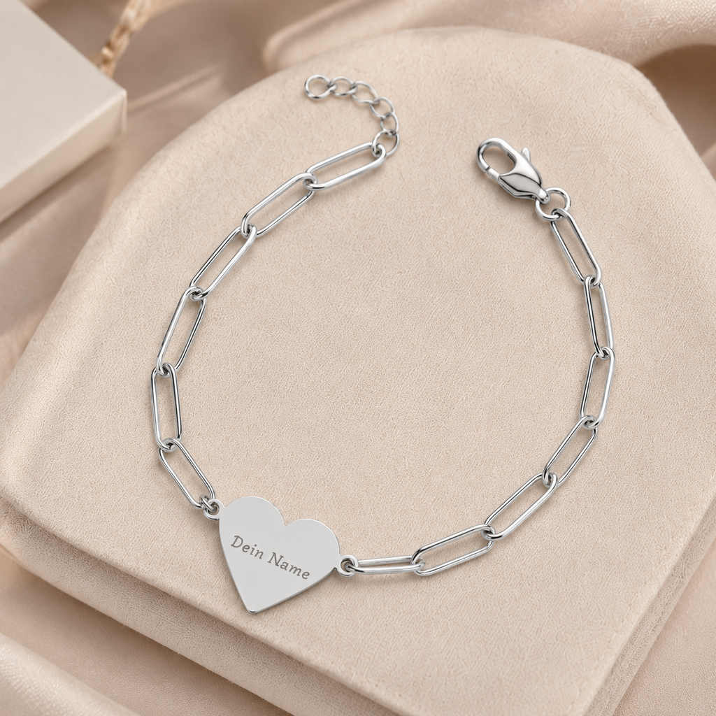 Personalisiertes Paperclip Herz-Armband mit Gravur