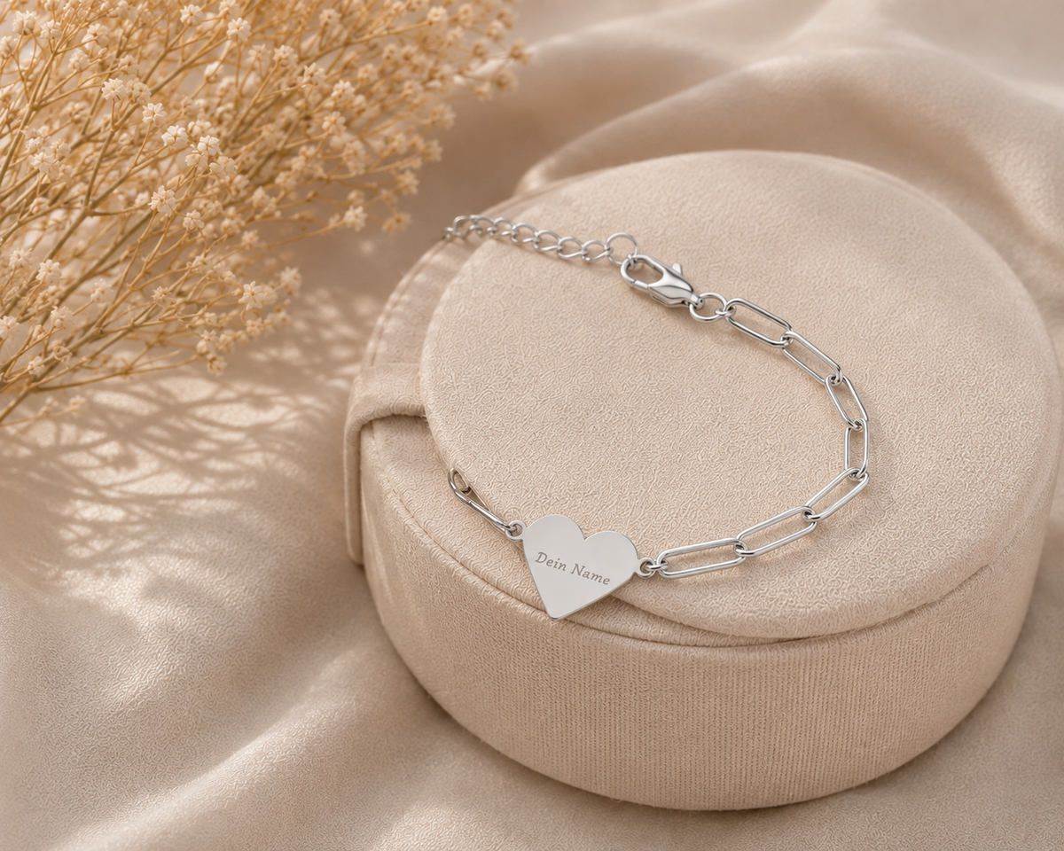 Personalisiertes Paperclip Herz-Armband mit Gravur