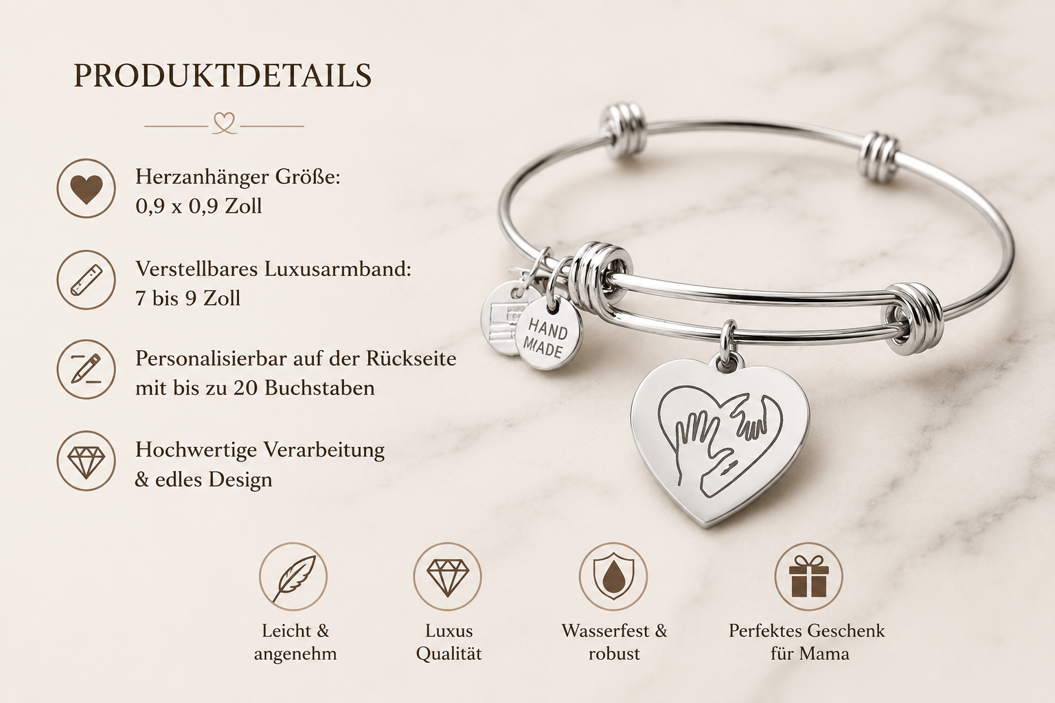 Die Hand, die mich hält – Mutter-Kind Herz-Armband