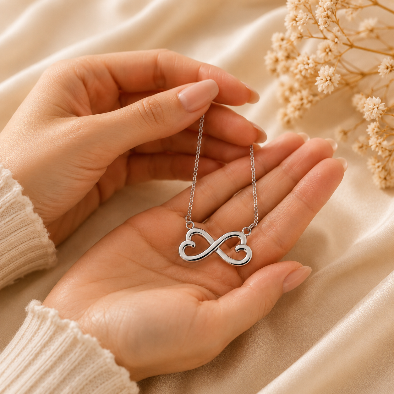 Endlose Liebe Halskette | 14k Weißgold & 18k Gelbgold